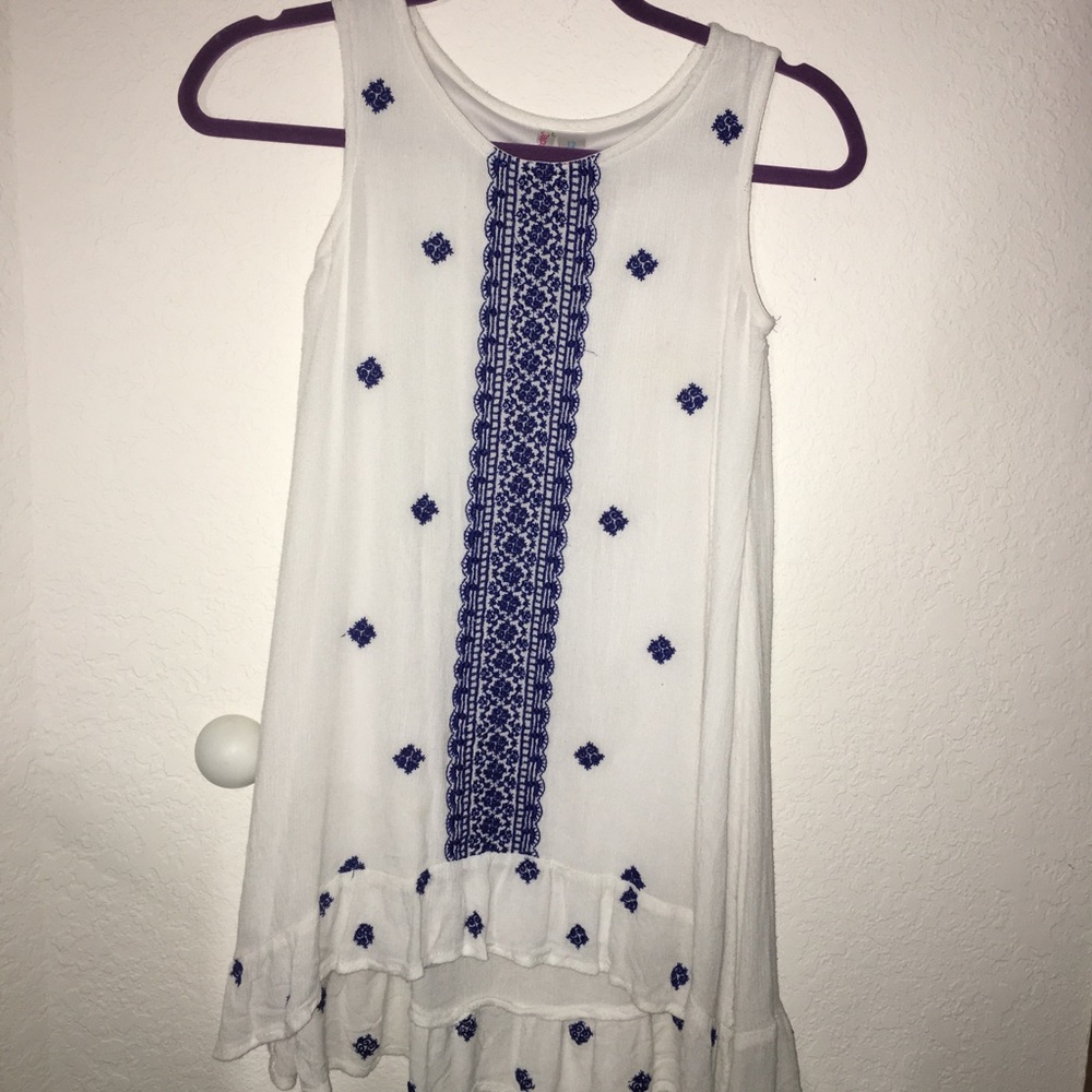 WHITE DRESS WITH BLUE EMBROIDERY 💙